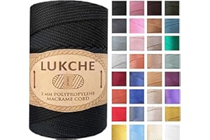 LUKCHE Polyester Macrame Cord 2mm x 251 Yards, 100% Polypropylene Premium Macrame Rope, Colorful Yarn Crochet Macrame Bag Craft for Wall Hangers, Bags, Bottom Plates, Carpets (Black, 1 Skein)
