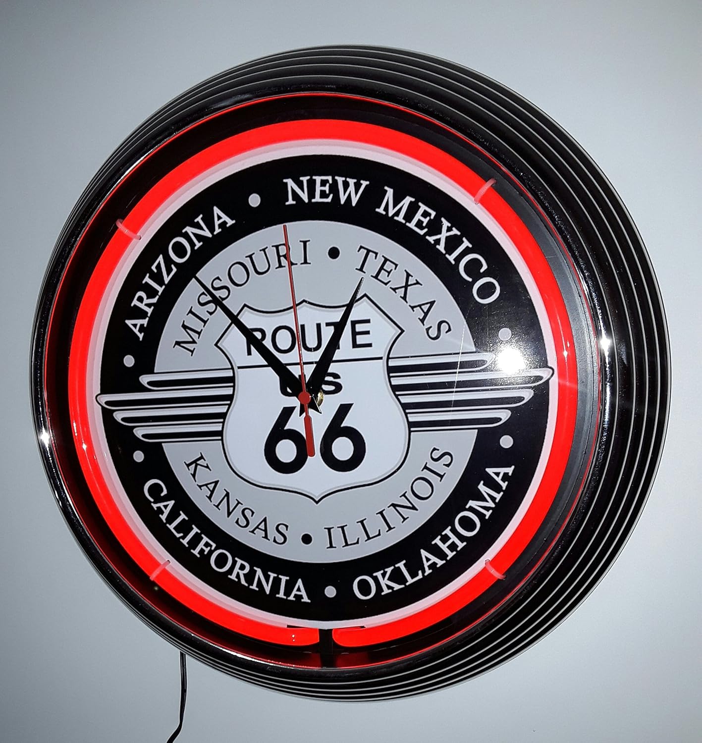 NEONUHR NEON CLOCK ROUTE 66 GROSS GARAGE WERKSTATT UHR MIT ROTEN NEON RING! ERHÄLTLICH