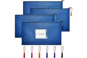 ROOKEA 4 Pcs Money Bags With Zipper - Blue Pouch Wallet With Label 11x6.1inch Bank Deposit Leather Cash Coin Zipper Checks Organizer Receipt Holder Makeup Bags for Women Men