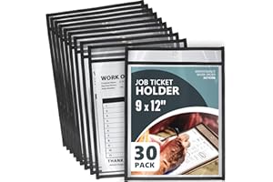 JUZARI 30 Pack Job Ticket Holders 9x12 Heavy Duty - Automotive Work Order Plastic Sleeves - Clear Shop Ticket Holders - Repair Order Sleeves - Plastic Sleeve for Paper - Dry Erase Pockets - Work Order Folder