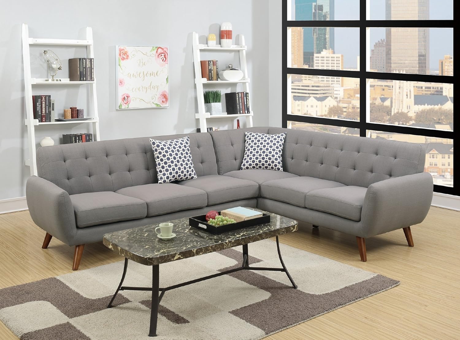 Amazon Com Madison Modern Retro Sectional Sofa Gray Kitchen