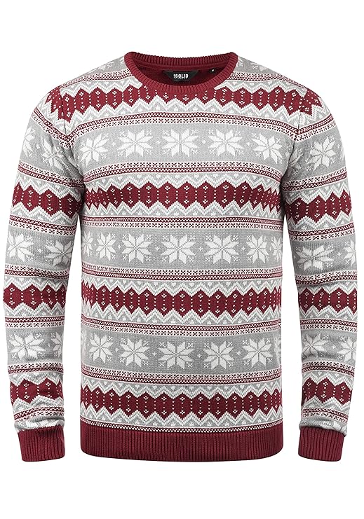 !Solid Winno Herren Weihnachtspullover Norweger-Pullover Winter Strickpullover Grobstrick Pullover mit Rundhalsausschnitt