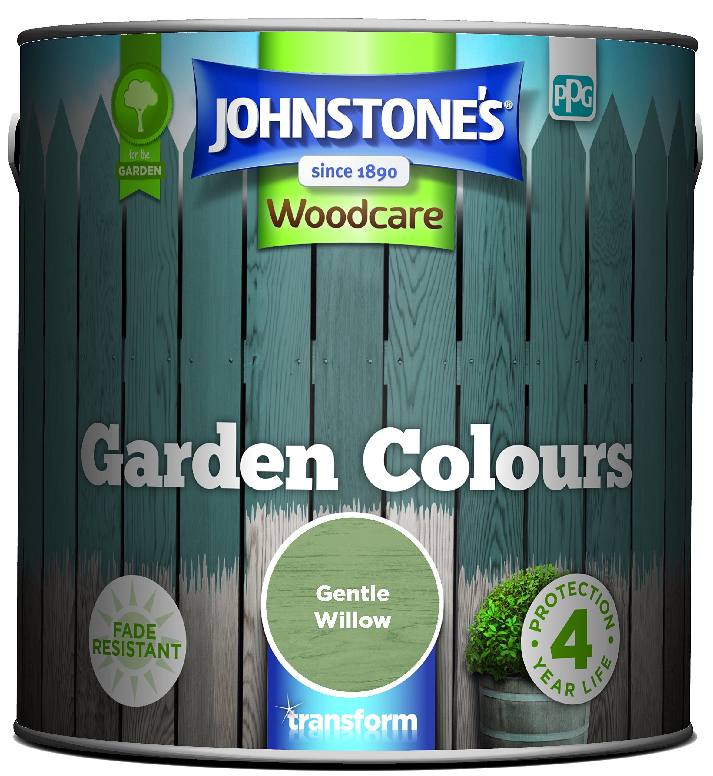Johnstone’s - Garden Colours - Gentle Willow - Exterior Wood Paint - Fade Resistant - Suitable for Garden Furniture Outdoors - Fence Paint - Dry in 2 hours - 12m2 Coverage per Litre - 2.5L