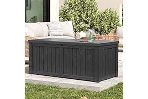 LHBGO Deck Box, 120 Gallon Outdoor Storage Box Lockable Patio Waterproof for Furniture, Garden Tools, Sports Equipment and Pool Supplies, Waterproof, Resin, Lockable