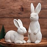 Easter Bunny Figurines, Resin Rabbit Figurines Set of 2, Beige Bunny Statues for Rustic Easter Decorations, Minimalist Bunnies Decor for Spring Table Centerpiece, Home, Farmhouse Mantle Shelf Decor