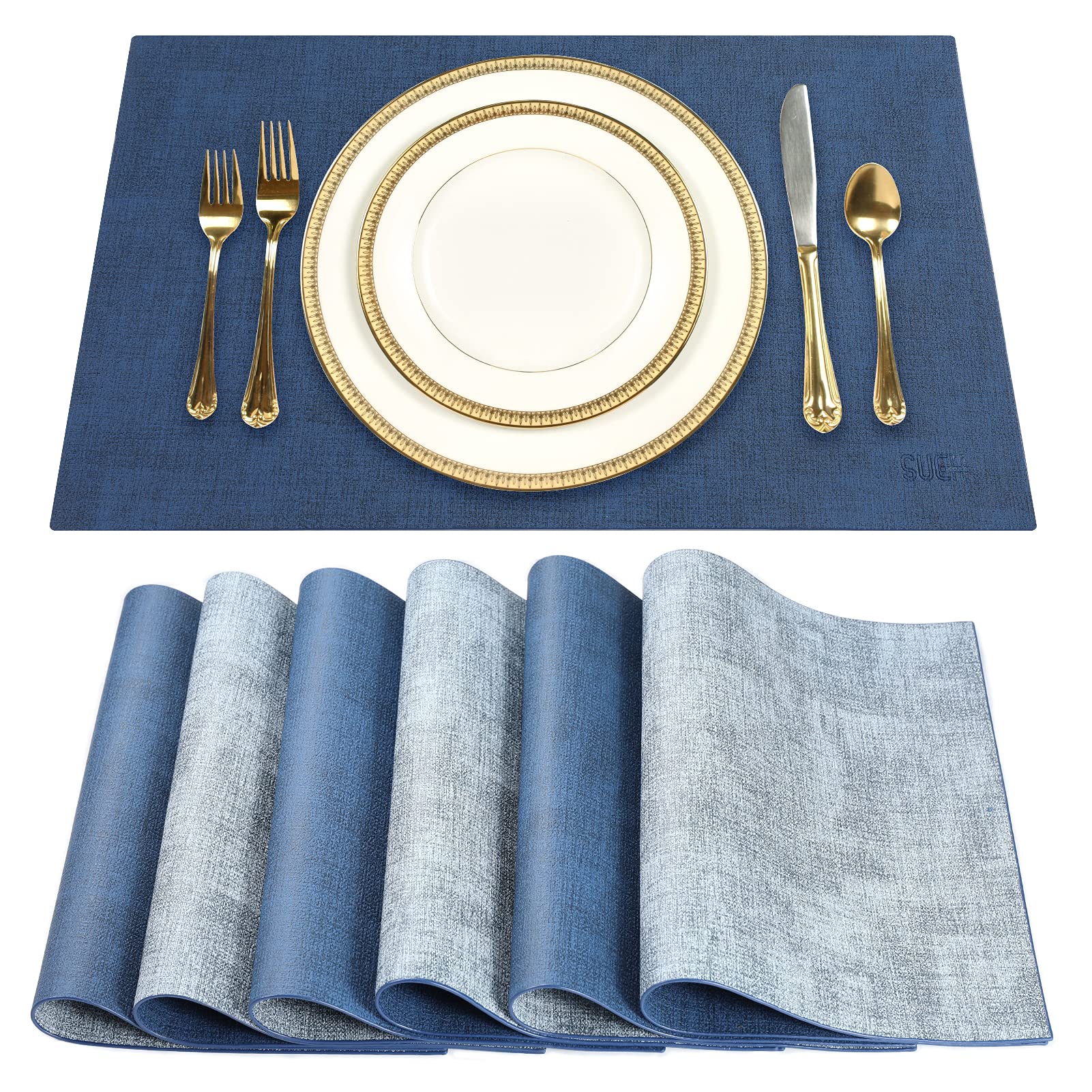 SUEH DESIGN Leather Placemats Set of 6 Reversible Table Mats Heat Resistant Waterproof No-Slip Place Mats for Dining Table Kitchen Parties — image 1