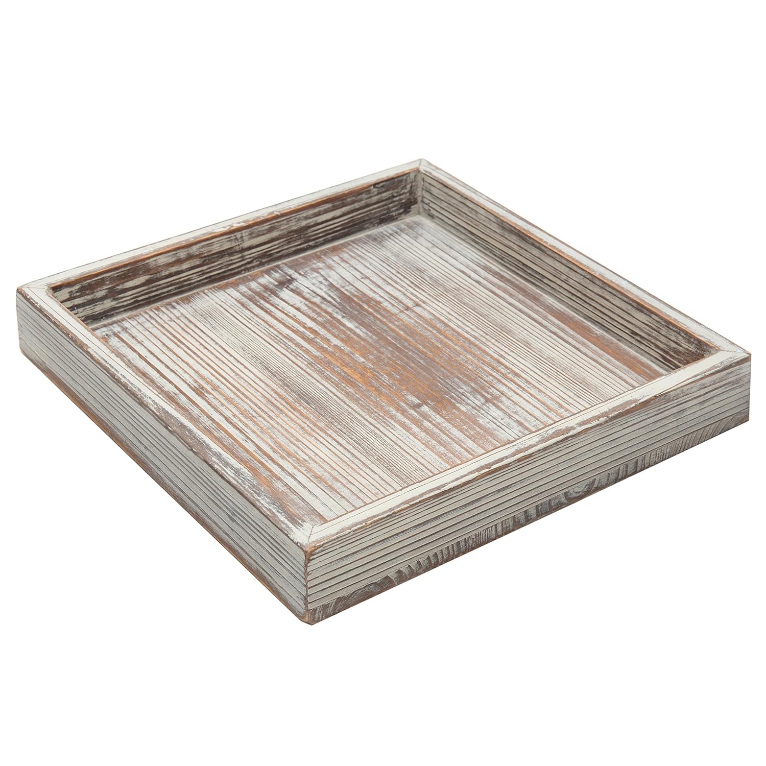 MyGift 10 inch Torched Wood Decorative Tray, Ottoman Coffee Table Accent