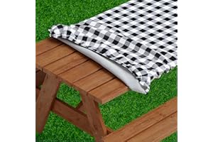 SORFEY Sorefy Vinyl Fitted Picnic Table Cover, Checkered Design, Flannel Backed Lining, 24" x 48" Black