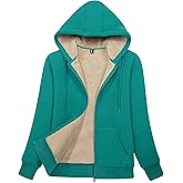 MAGCOMSEN Womens Zip Up Hoodies Sherpa Lined Fleece Thermal Jacket Full Zip Winter Warm Casual Thick Coats Pockets