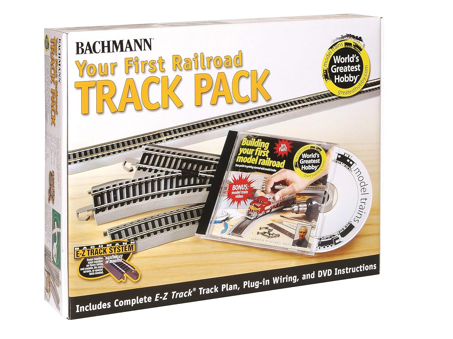 Bachmann Trains Snap-Fit E-Z TRACK WORLD’S GREATEST HOBBY FIRST RAILROAD TRACK PACK - NICKEL SILVER Rail With Grey Roadbed - HO Scale