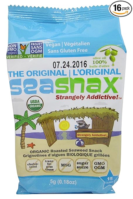 SeaSnax Organic Roasted Seaweed Snack, Original, 0.54 Ounce (Pack of 16)