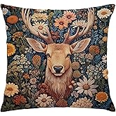 BUJSP William Morris Inspired Reindeer Floral Print Pillow Covers 18x18,Vintage Cottagecore Reindeer Deer Animal Print Decor Decorative Throw Pillow Covers for Home Bedroom Living Room