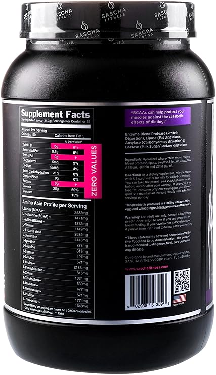 Sascha Fitness - Aislado de Proteína de Suero Hidrolizado (907 gr ...