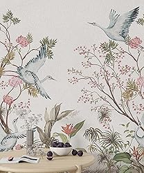 Muravie Cranes and Flowers in White
