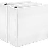 Amazon Basics Economy 3 Ring Binder, Showcase View Binder with 3 Inch D-Ring, White, 2-Pack