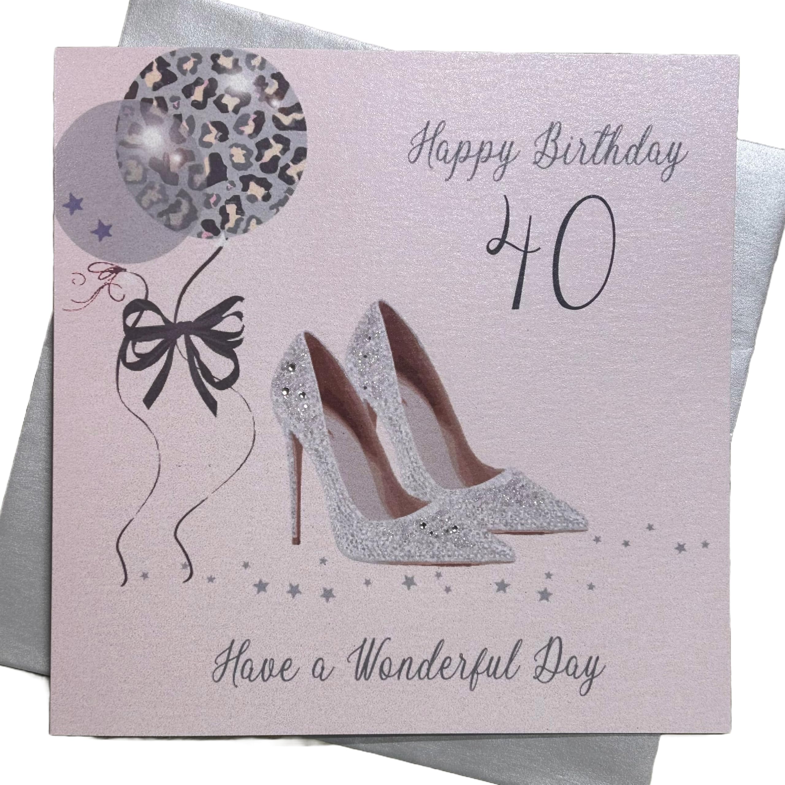 white cotton cards Large Handmade 40 Happy Birthday Have a Wonderful Day Shoes and Bag 40th Birthday Card, White