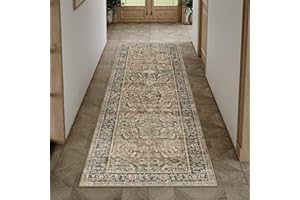 WondRg 2x6 Washable Runner Rug Brown Vintage Distressed Hallway Kitchen Non Slip Low Pile Area Rug Living Room Bedroom Throw Rug Soft Indoor Carpet for Entrance Laundry Dining Room Bathroom