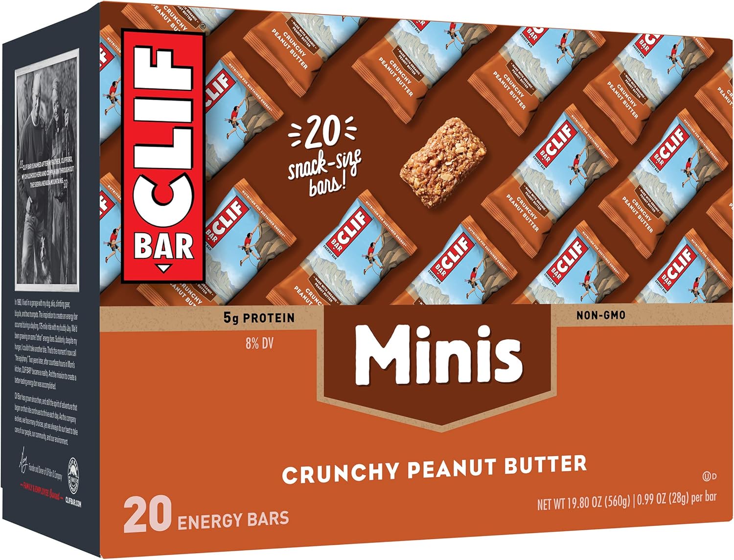 CLIF BARS - Mini Energy Bars - Crunchy Peanut Butter -Made with Organic Oats - Plant Based Food - Vegetarian - Kosher (0.99 Ounce Snack Bars, 20 Count)