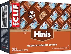 CLIF BARS - Mini Energy Bars - Crunchy Peanut Butter -Made with Organic Oats - Plant Based Food - Vegetarian - Kosher (0.99 Ounce Snack Bars, 20 Count)