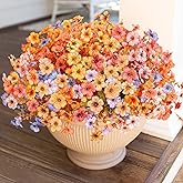 HyeFlora Artificial Fall Flowers Faux Mums for Outdoor Indoor Garden Home Decoration, Faux Flower Daisy with Eucalyptus Leaves Fake Plants Greenery Boxwood Porch Patio, 12 Bundles (6 Fall Multicolor)