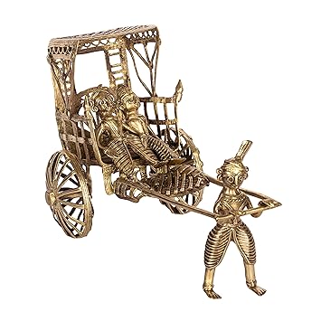 Biswa Bangla Handcrafted Dokra Table Top Handpulled Rickshaw