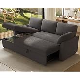 FORTEVA Sofa Bed, Sleeper Sofa with Storage, Pull Out Couch, L Shaped Sofa | Storage Chaise, Soft &amp; Breathable Boucle Fabric, L Shaped Sofa for Living Room &amp; Guest Bedroom, Gray