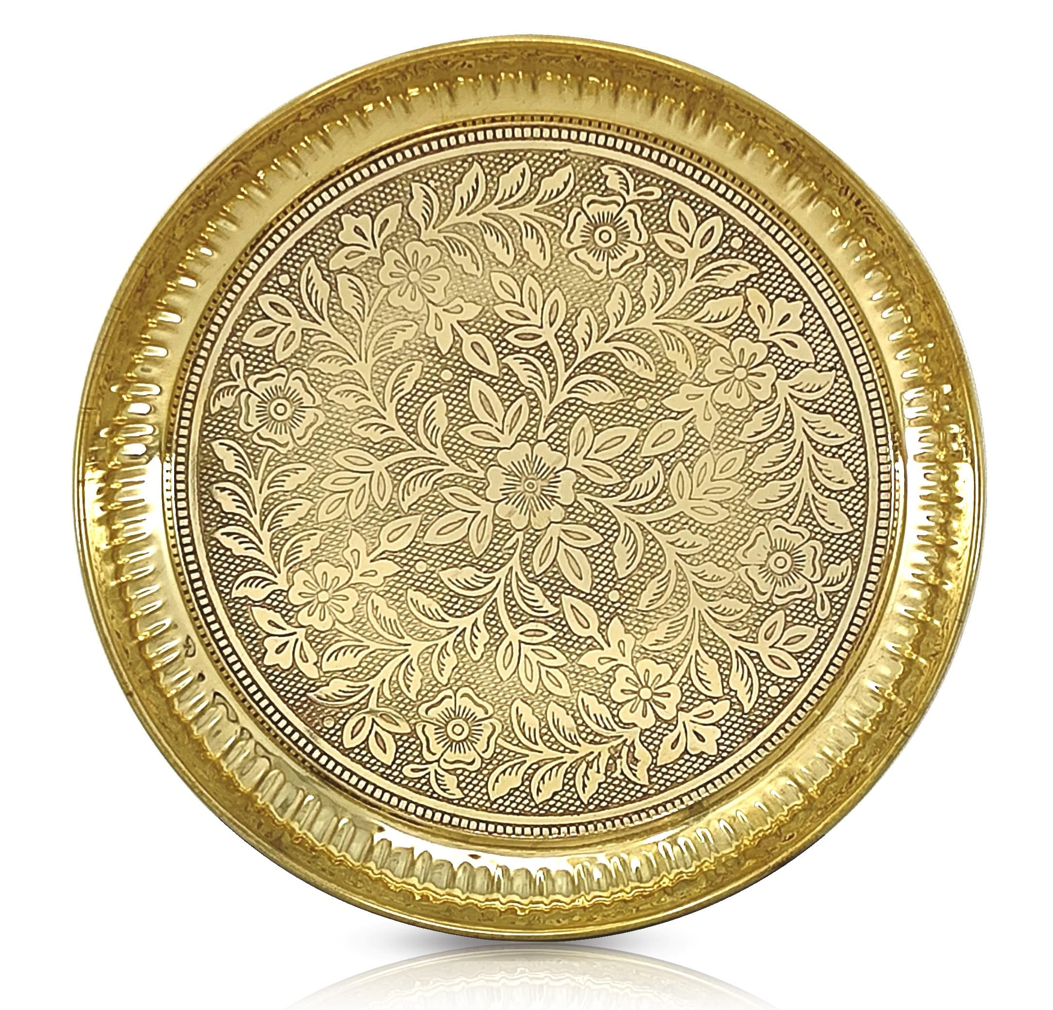 Photo 1 of NOBILITY 8 Inch Brass Pooja Plate Pital Puja Set Arti Thali Traditional Handcrafted for Home Office Mandir Wedding Return Gift Items