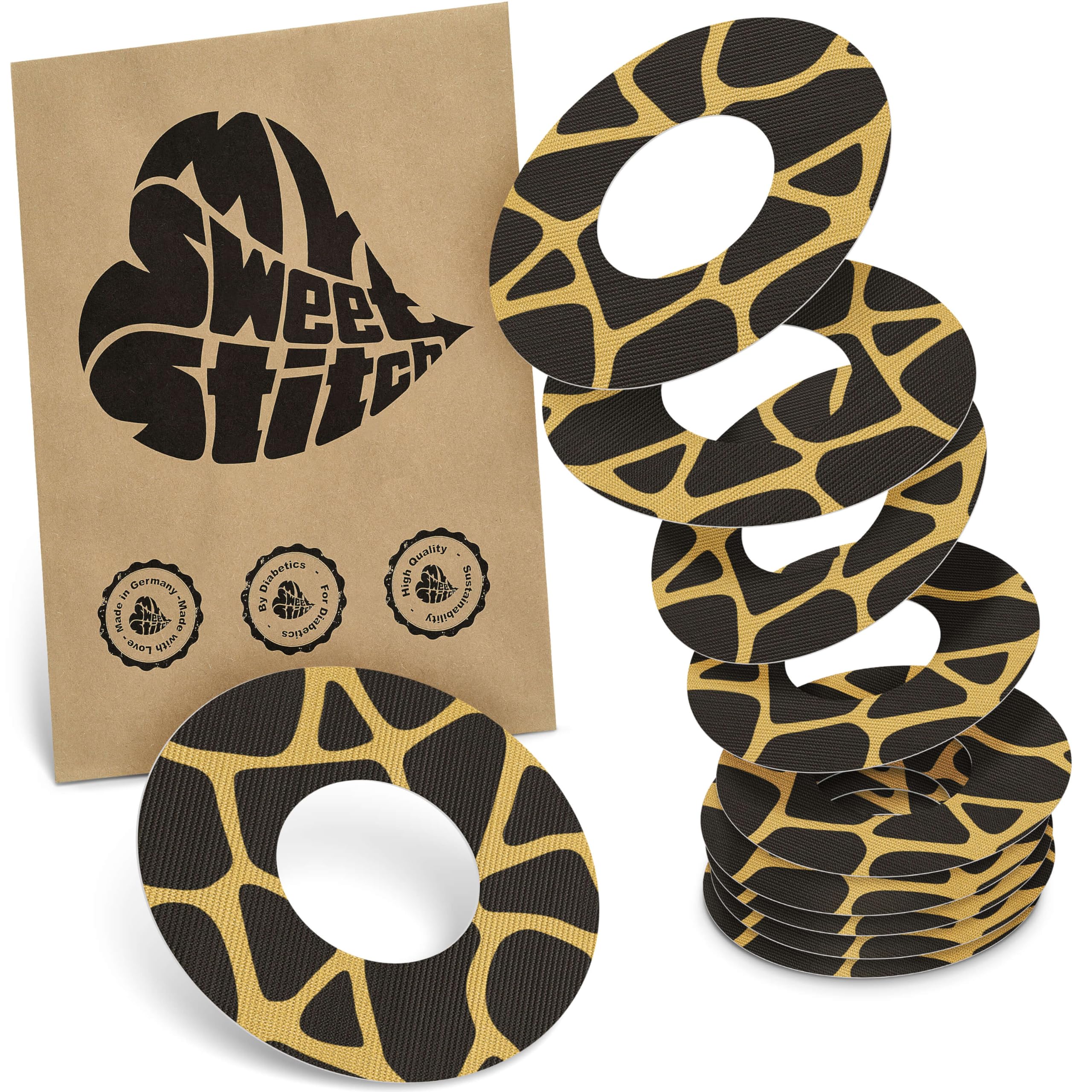 MySweetStitch - 10 x Freestyle Libre 1 & 2 Patches, Ring Patch Ø 65mm, Inner Ø 28mm, Waterproof, Breathable, Skin-Friendly, Made in Germany, Savannah