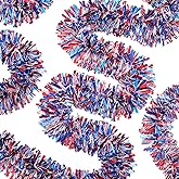 WILLBOND 26.2 Feet 4th of July Patriotic Garland Decoration 250th Anniversary Red White Blue Shiny Garland Hanging Supplies for Independence Day Party Indoor and Outdoor Decorations
