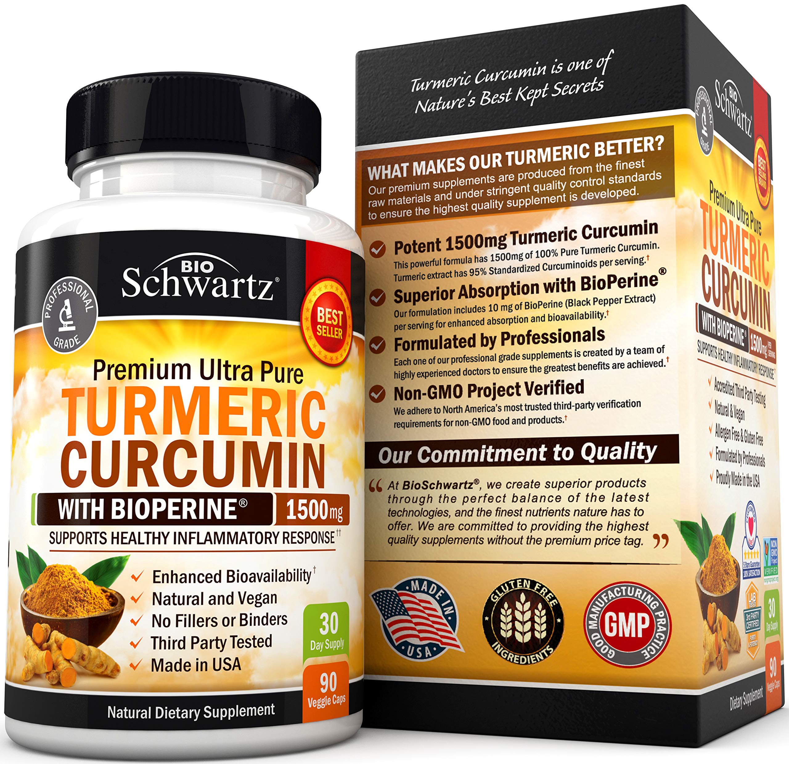 Turmeric Curcumin with BioPerine 1500mg. Highest Potency Available