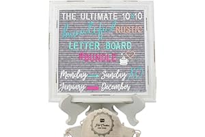 Rustic Felt Letter Board Ultimate Bundle Farmhouse Vintage White Wood Frame and Stand by Felt Creative Home Goods Changeable Message Memo Board 800+ Letter Set (Gray, 10x10)