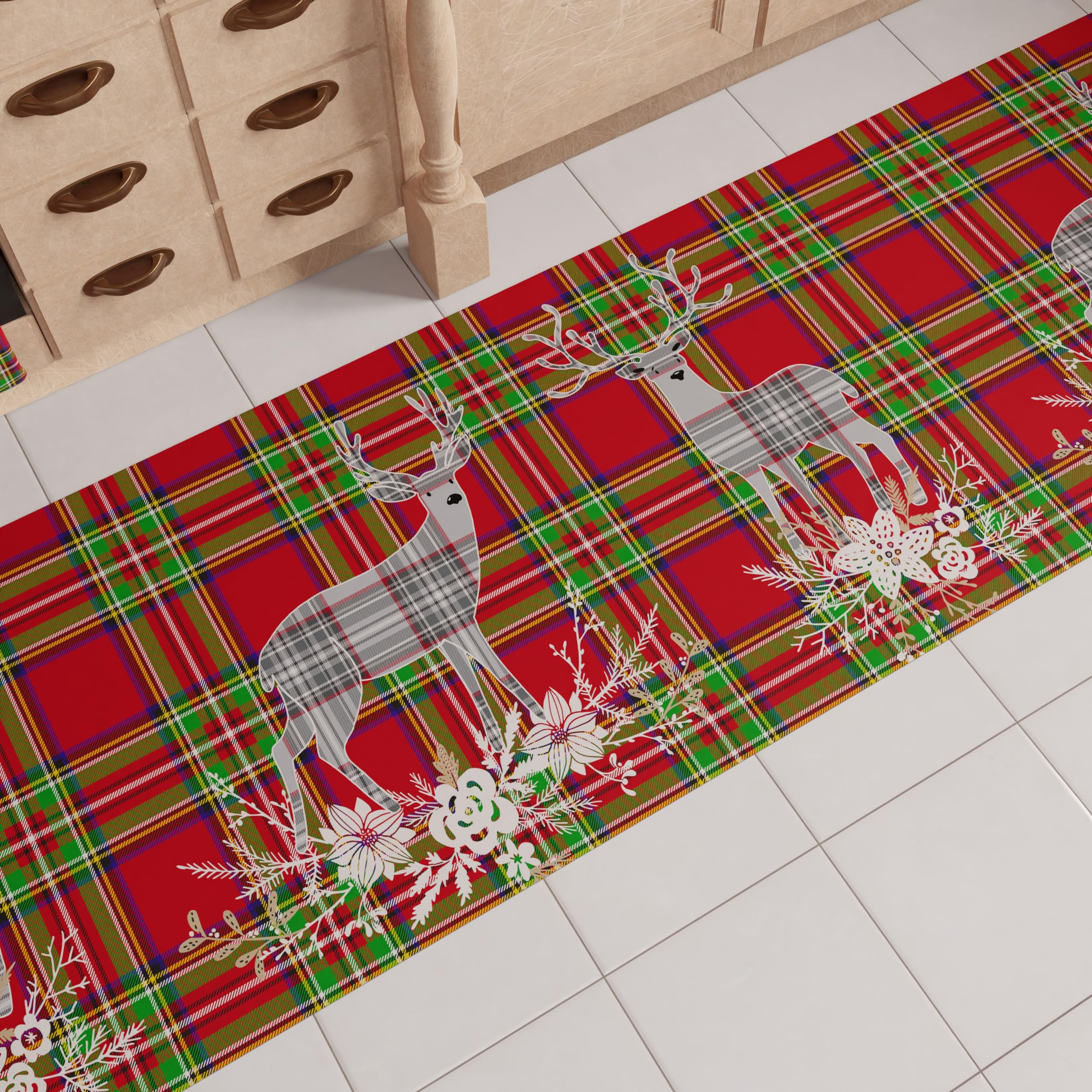 PETTI Artigiani Italiani - Christmas Kitchen Rug, Christmas Kitchen Runner, Non-Slip and Washable Christmas Kitchen Rug, Christmas Rug 52x340 cm Grey Reindeer, Made in Italy