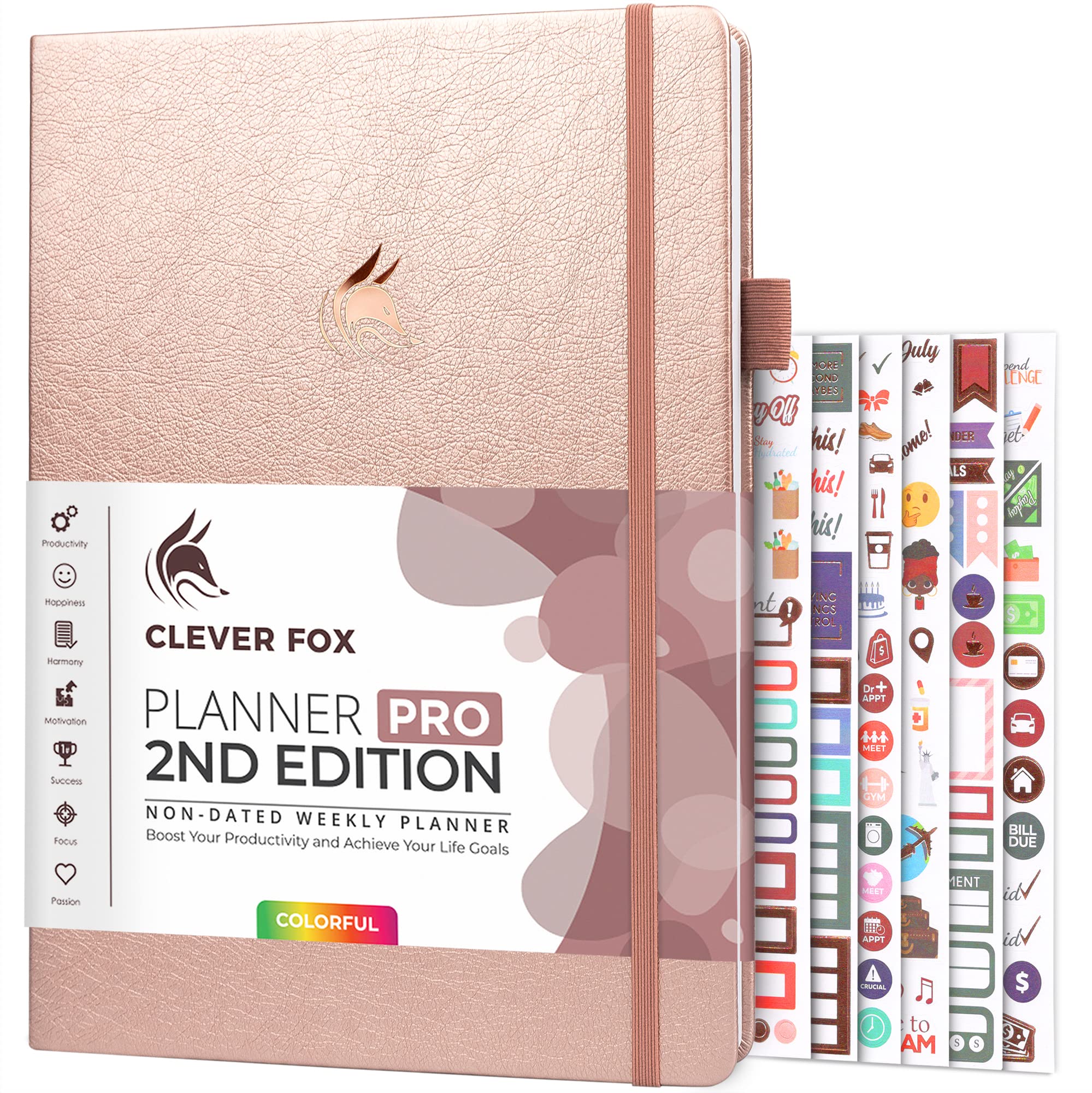 Clever Fox Planner PRO 2nd Edition – Undated Weekly Agenda for Tasks & Time Management – Life Organizer with To-do List, 21.5x28cm (Rose Gold)