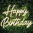 Kavaas Happy Birthday Neon Sign 16.5" x 12.2", Neon Happy Birthday Sign for Backdrop with Dimmable Switch - Birthday Light Up Sign Party Decoration (Warm White)