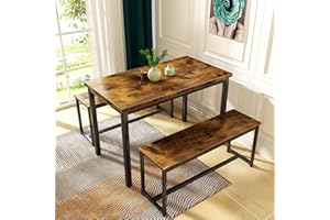 AWQM Dining Room Table Set, Kitchen Table Set with 2 Benches, Ideal for Home, Kitchen and Dining Room, Breakfast Table of 43.3x23.6x28.5 inches, Benches of 38.5x11.8x17.5 inches, Rustic Brown