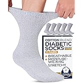 Pembrook Cotton Diabetic Socks for Men - 5 Pairs Crew Mens Diabetic Socks, Non-Binding, Moisture-Wicking, Loose Fit