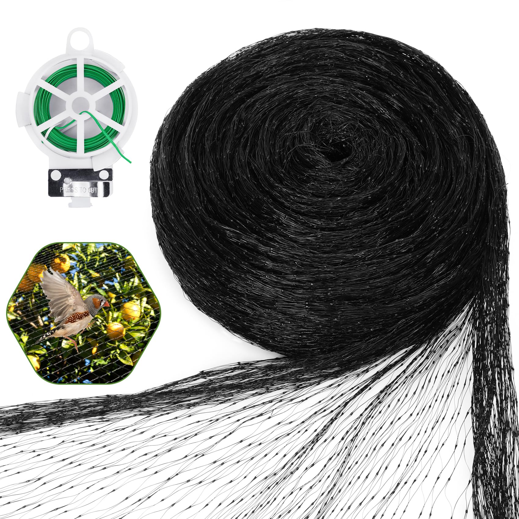 4x15M Garden Netting Mesh, Bird Netting for Garden Kit with 20m Garden Wire，Versatile Fine Strawberry netting for Plants, Grass Seeds, Pond Cover, Garden Fence (Black)