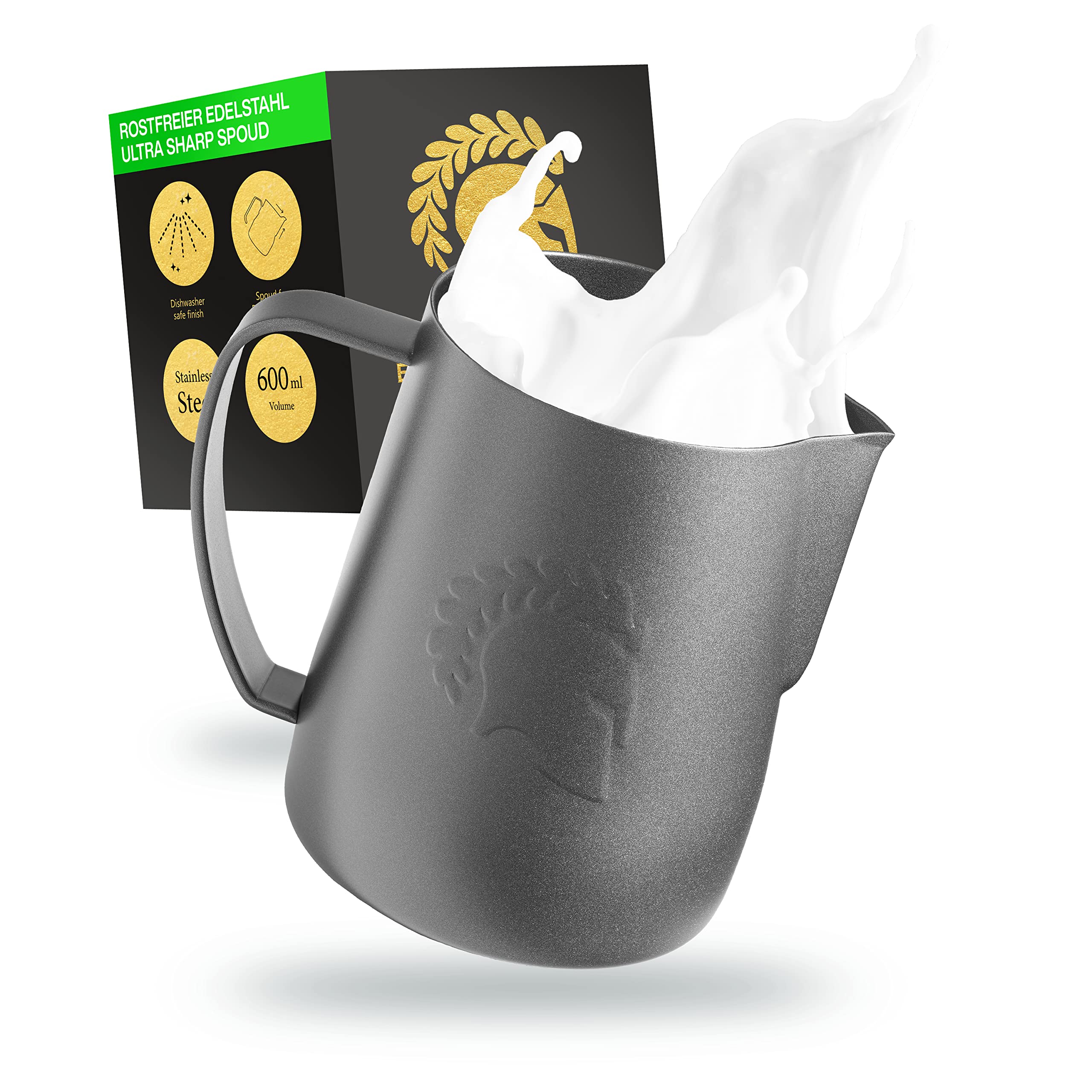 Barista Legends® ARES Black Barista Milk Jug Stainless Steel [600 ml] for Milk Frothing Stainless Steel - Milk Foam Jug for Latte Art - Stainless Steel Milk Jug - Barista Accessories