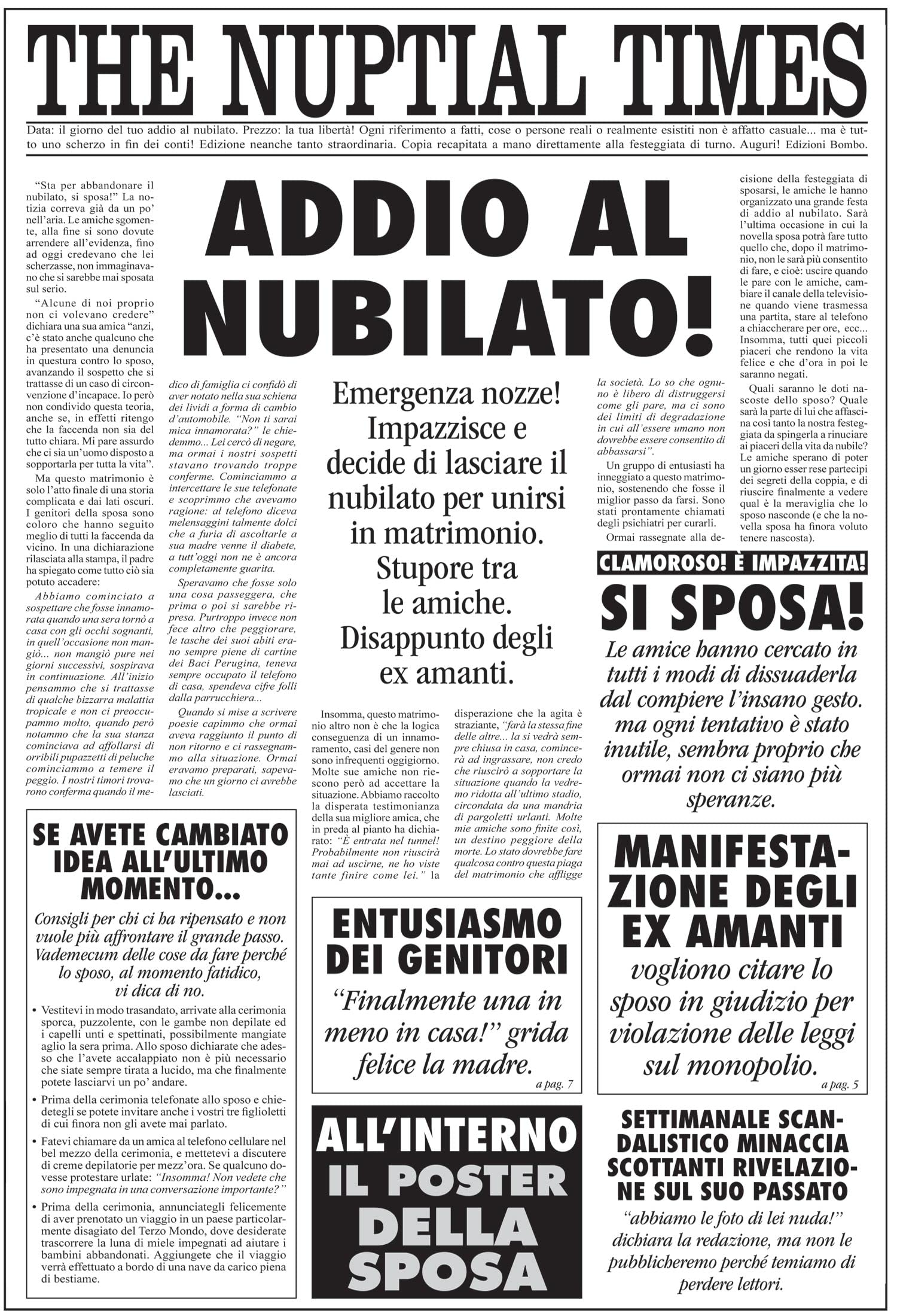 Bombo Greeting Card Wedding Newspaper Hen Party