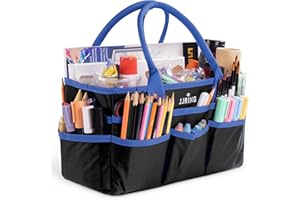 Jjring Craft and Art Organizer Tote Bag - 600D Blue Nylon Fabric Art Caddy with Pockets - for Art, Craft, Sewing, Medical, and Office Supplies Storage