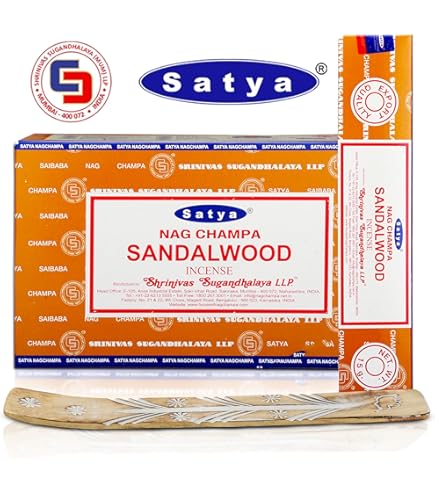 Satya Nag Champa Incenso Al Legno Di Sandalo: Bastoncini Fatti A Mano, 12 Confezioni, Per Meditazione E Relax, Profumo Originale