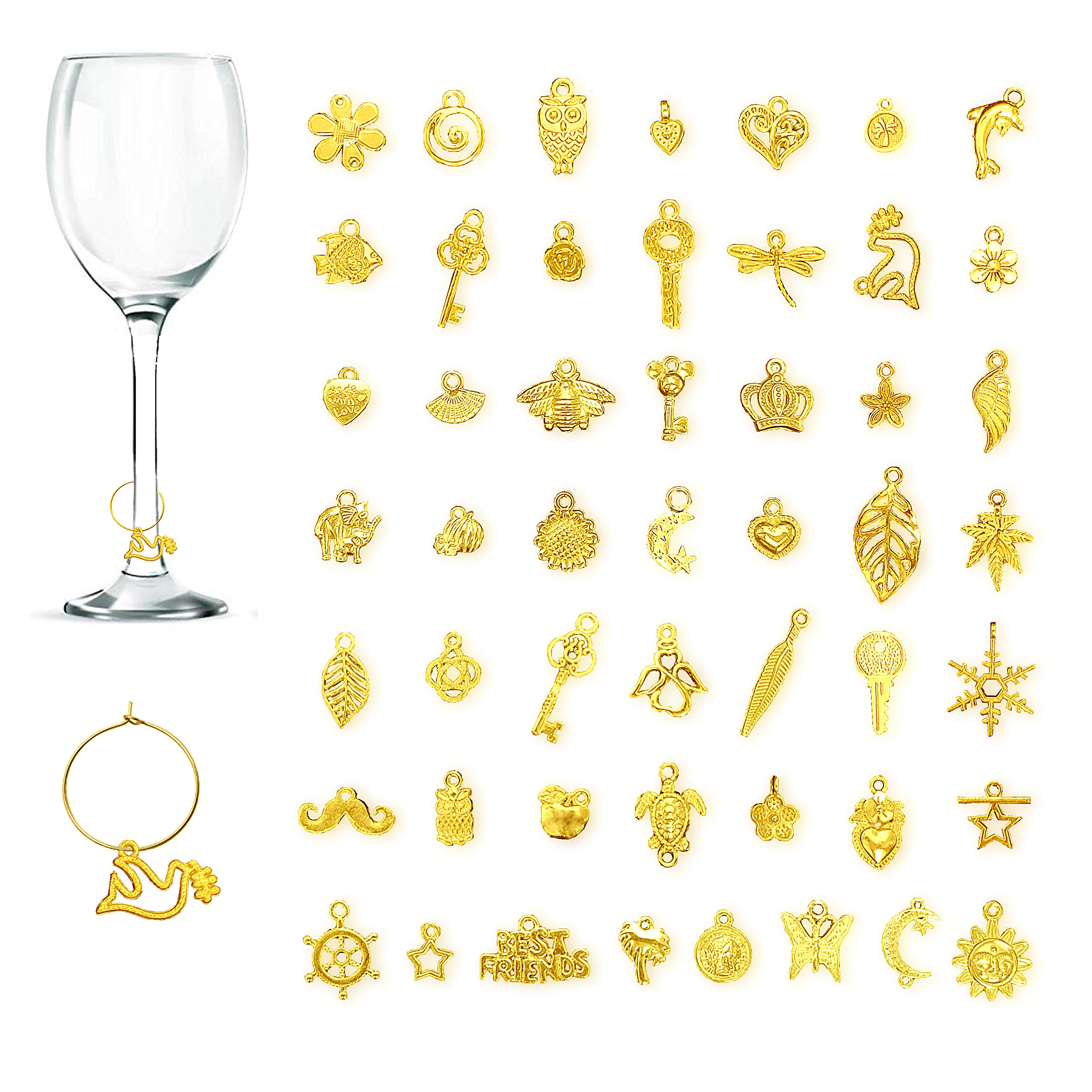 CNYMANY 50 pcs Wine Glass Charms, Goblet Drink Markers Tags with Buckle Design for Wine Cocktail Champagne Tasting Party Favors Decoration Supplies Gifts - Gold