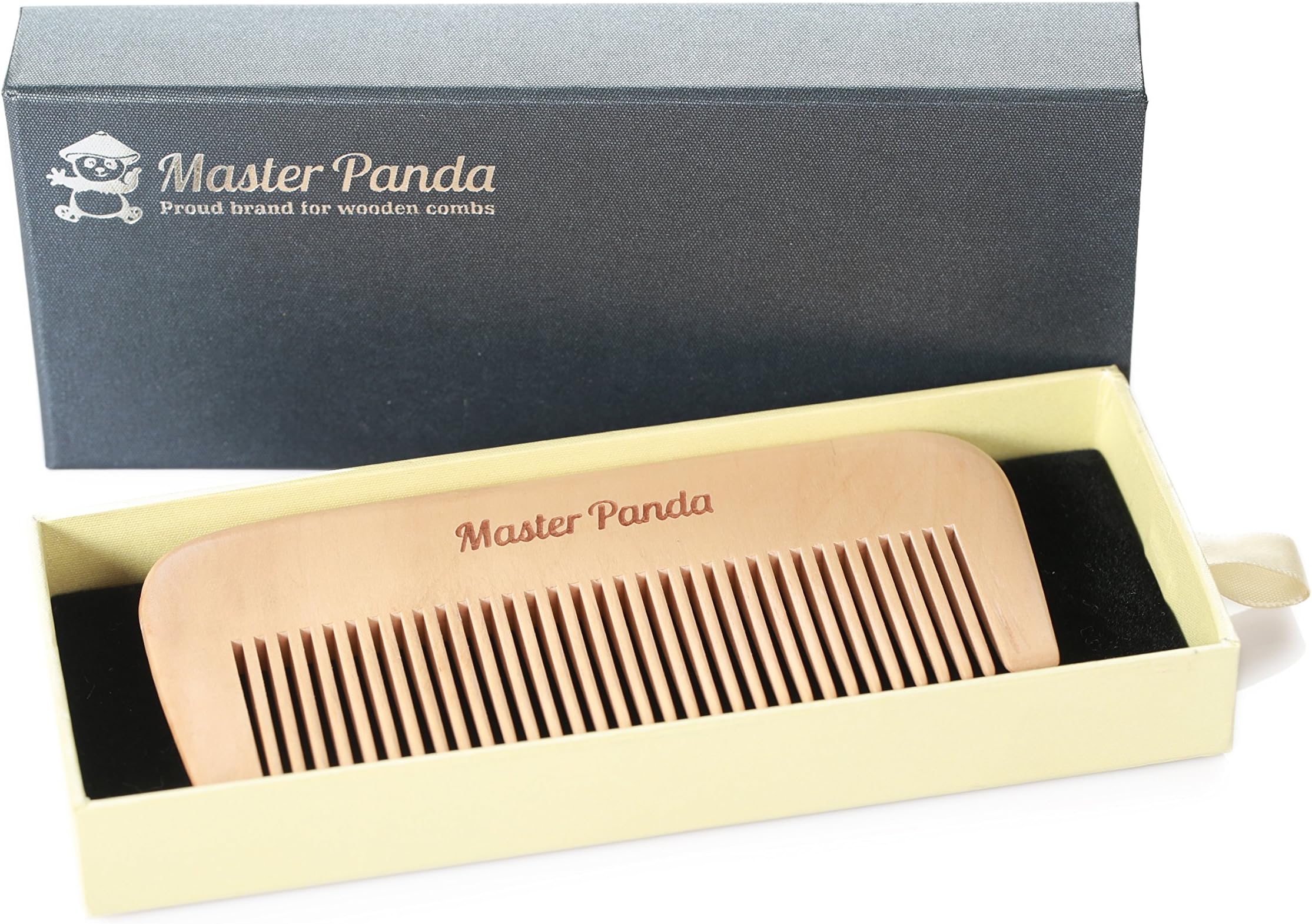 Master Panda Classic Beard Comb – 100% Pear Wood, No Static & No Snag | Handmade for Beards, Mustaches and Hair with a Premium Gift box
