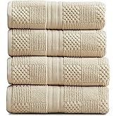 Springtree Home 100% Cotton Bath Towel Set of 4 | Beige Towels | Geometric Textured Design | Absorbent & Quick-Dry | 4 Bath Towels | Oeko-TEX® Standard 100 Cotton | Myla Collection - Sandshell