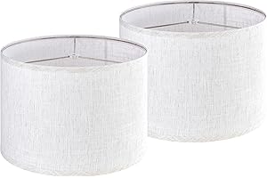 JERHOUS Large Linen Lamp Shade Set of 2 Beige Brown Drum Lampshade 16×16×11IN(Spider) Farmhouse Lampshade for Table & Floor Lamp - Replacement Lampshade