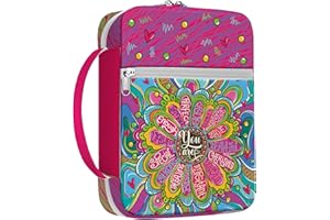 MYSMOR Colorful Floral Bible Cover, Bible Cover Bag With Bookmarks Handle Pockets, Bible Bag Portable For Women, Gifts for Christmas Christian
