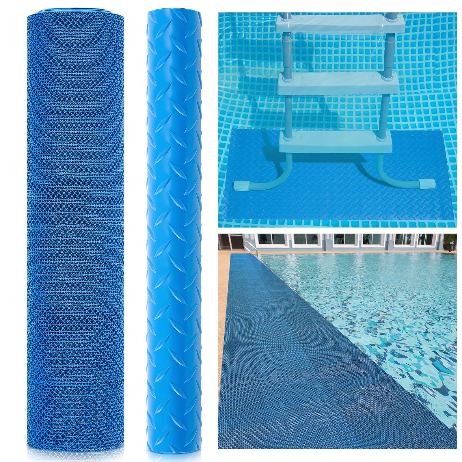 Photo 1 of 3 x 13 ft Pool Drainage Non Slip Flooring Mat and 16 x 36 Inch Swimming Pool Ladder Mat, Protective Step Liner Wet Area Pad for Outdoor Indoor Restaurant Kitchen Heavy Duty Water Drain Flooring Pad