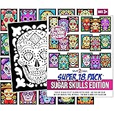 Stuff2Color Super Pack of 18 Fuzzy Velvet Coloring Posters (Sugar Skulls Edition) - Great Kid Friendly Halloween, Day of the Dead, Dia de los Muertos Arts and Craft Activity [All Ages Fun] (1 Pack)
