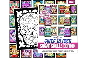 Stuff2Color Super Pack of 18 Fuzzy Velvet Coloring Posters (Sugar Skulls Edition) - Great Kid Friendly Halloween, Day of the Dead, Dia de los Muertos Arts and Craft Activity [All Ages Fun] (1 Pack)