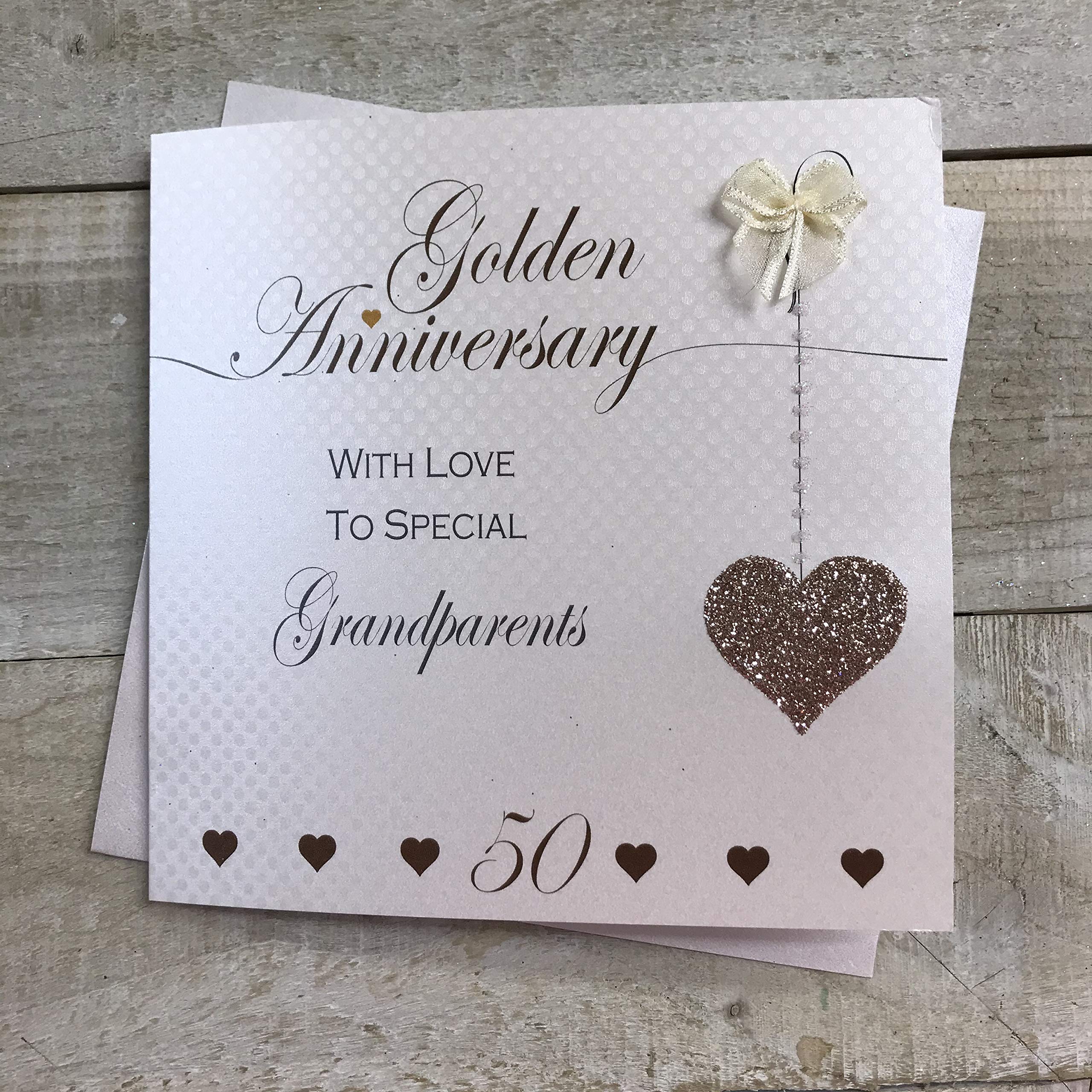 WHITE COTTON CARDS LLA50 50th Anniversary Handmade Card - Grandparents Golden Anniversary - by -GP,grey,16cm x 16cm